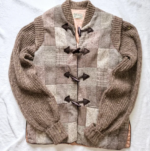 Vintage Irish Wool Patchwork Sweater Coat - Picture 2 of 8